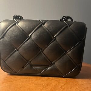 Black Woven Leather Shoulder Bag